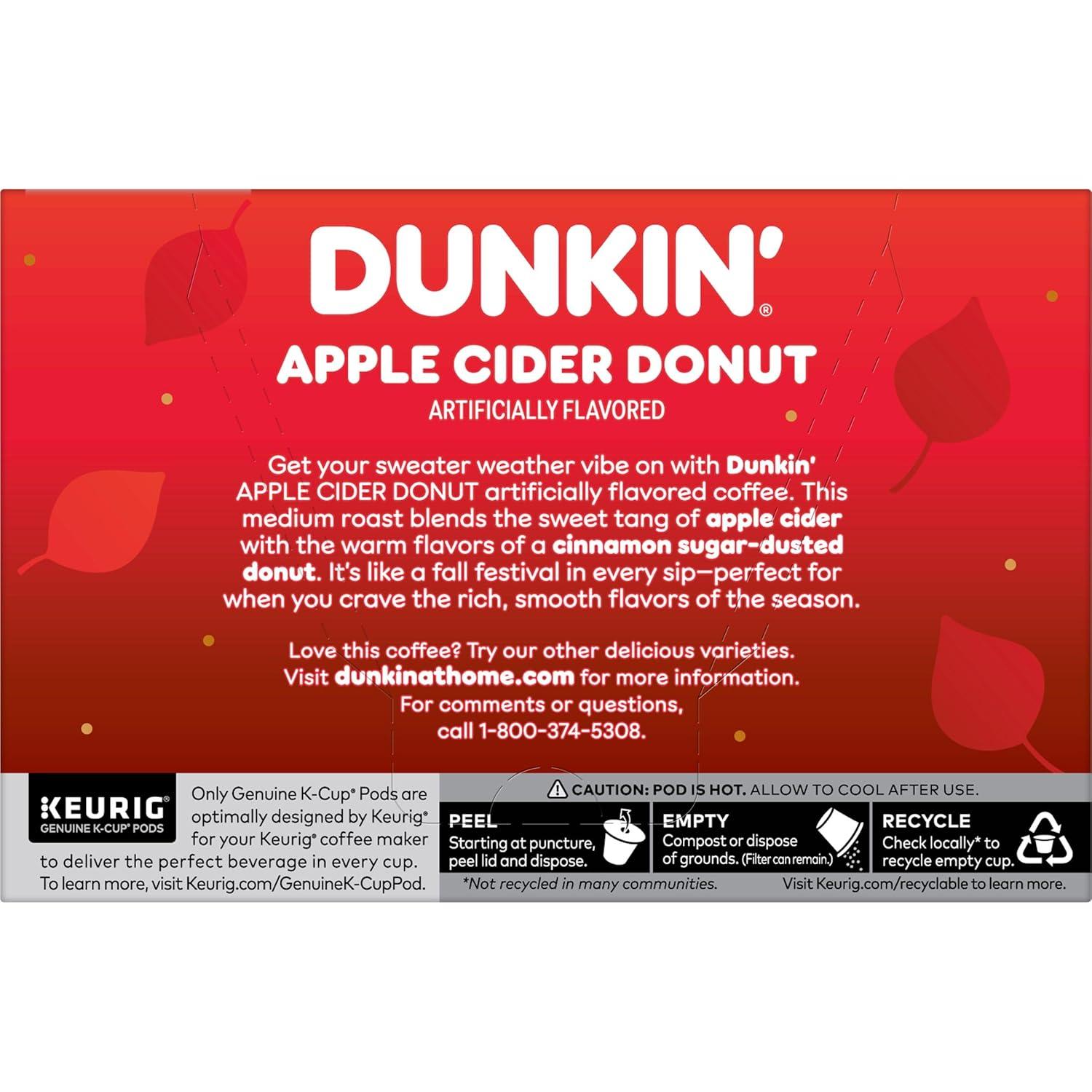 imageDunkin Apple Cider Donut Artificially Flavored Coffee Keurig KCup Pods 10 Count Box Pack of 6