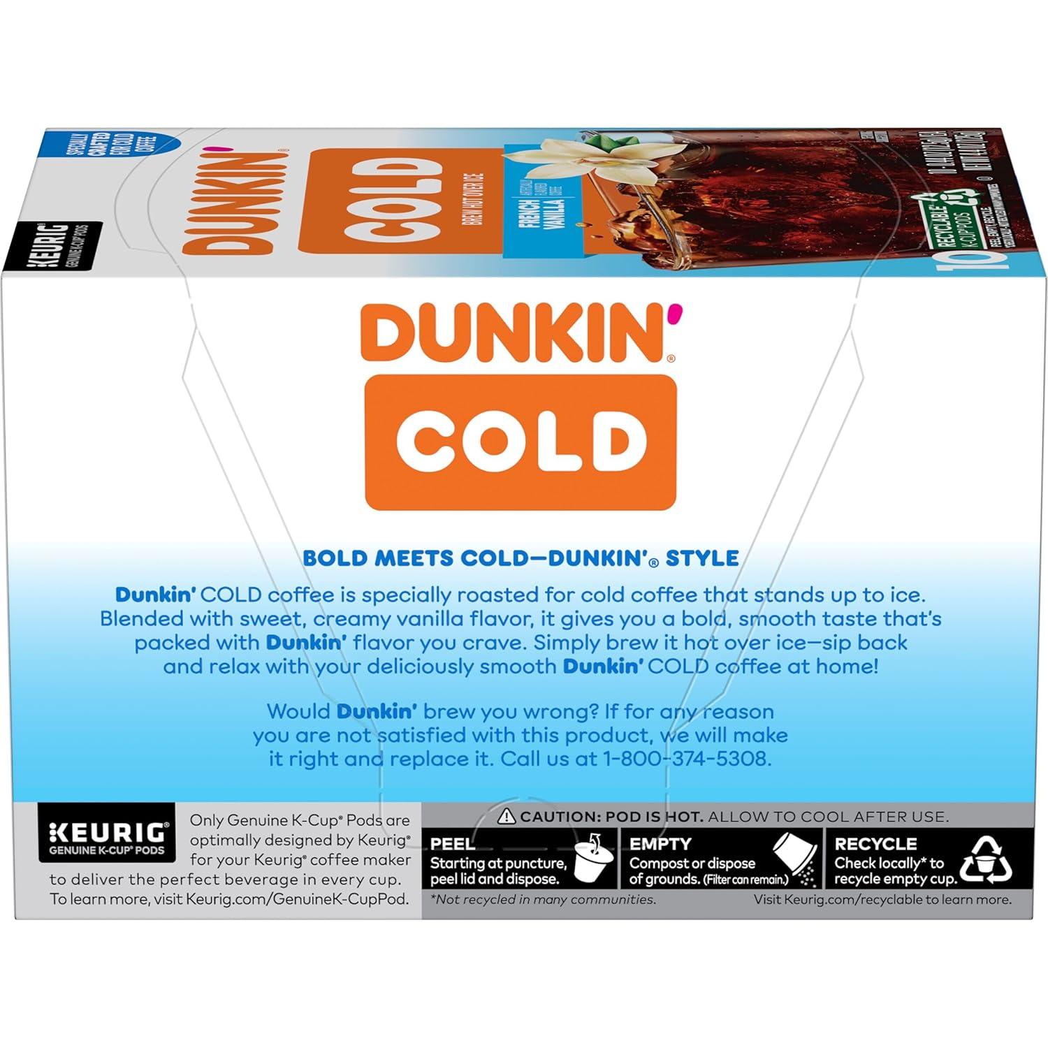 imageDunkin Cold French Vanilla Flavored Coffee 60 Keurig KCups