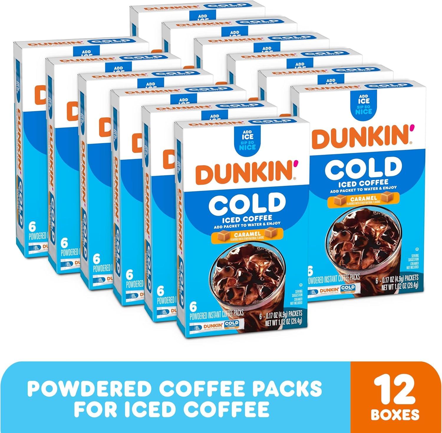 imageDunkin Cold Iced Coffee Powdered Instant Coffee Packs 6 Count Pack of 12Cold Caramel