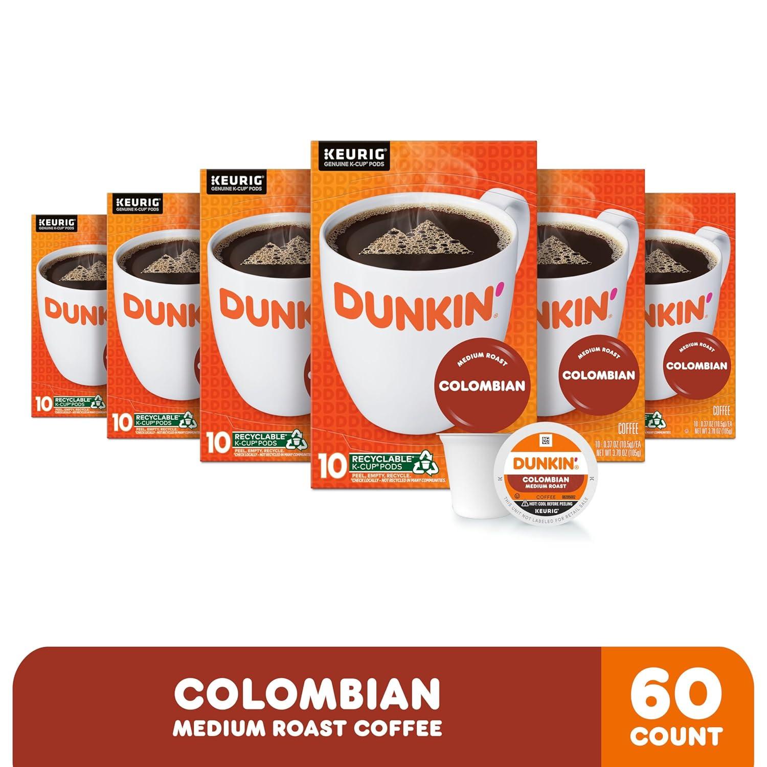 imageDunkin Colombian Medium Roast Coffee 60 Keurig KCup Pods