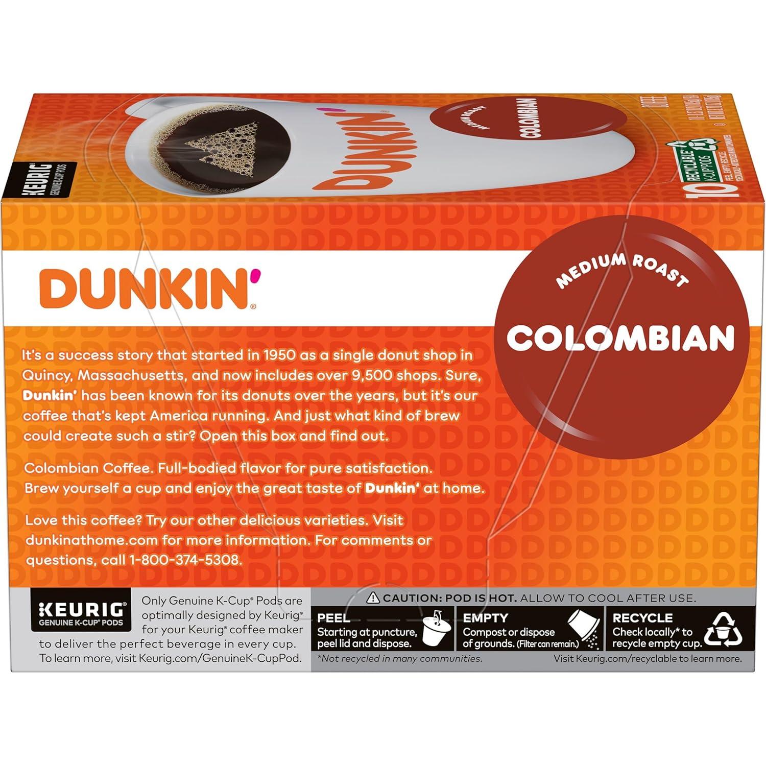 imageDunkin Colombian Medium Roast Coffee 60 Keurig KCup Pods