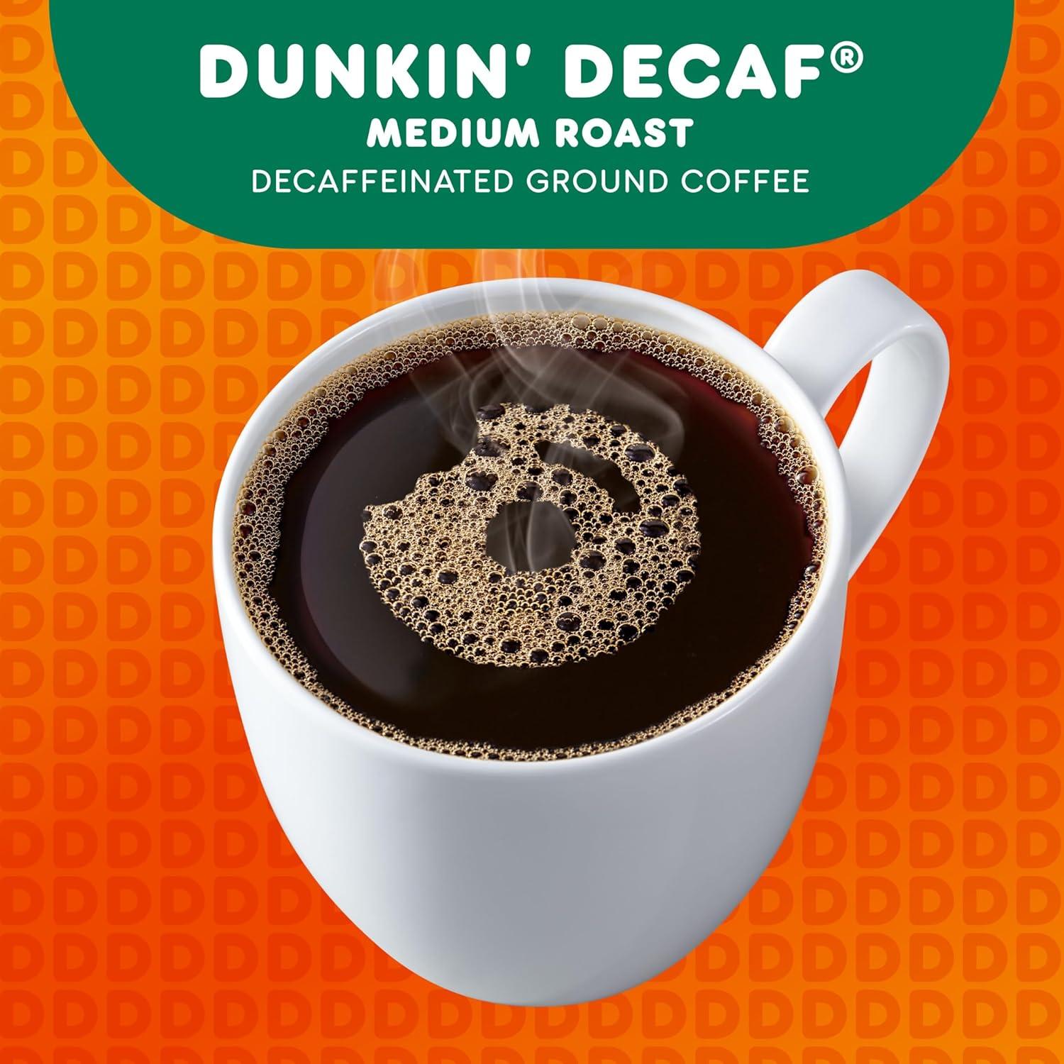 imageDunkin Decaf Ground Coffee Medium Roast 18 Ounce Bag18 Ounce Pack of 2