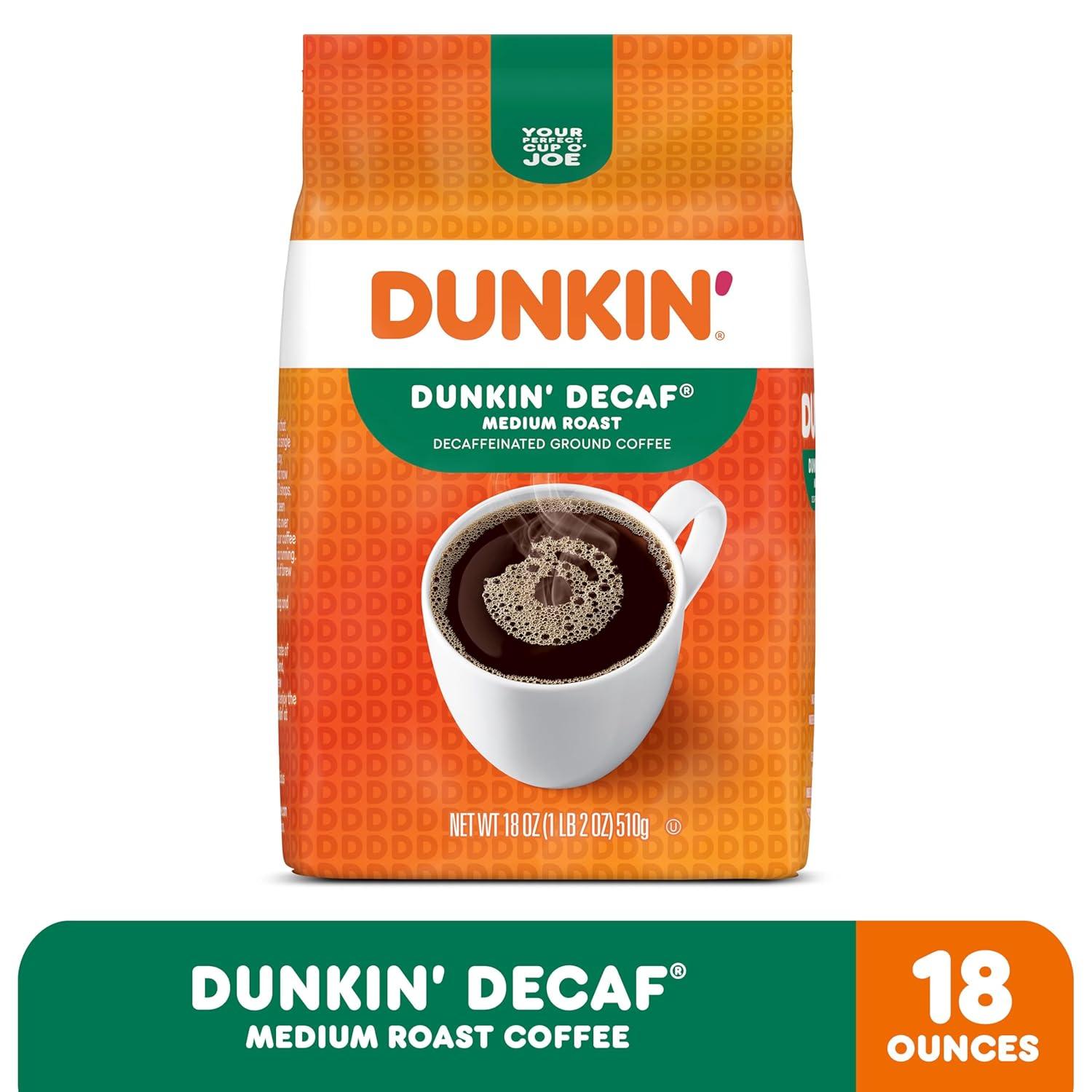 imageDunkin Decaf Ground Coffee Medium Roast 18 Ounce Bag18 Ounce Pack of 2