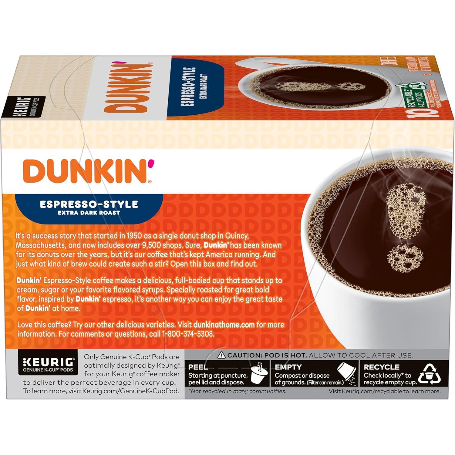 imageDunkin Espresso Style Extra Dark Roast Coffee 60 Keurig KCup Pods
