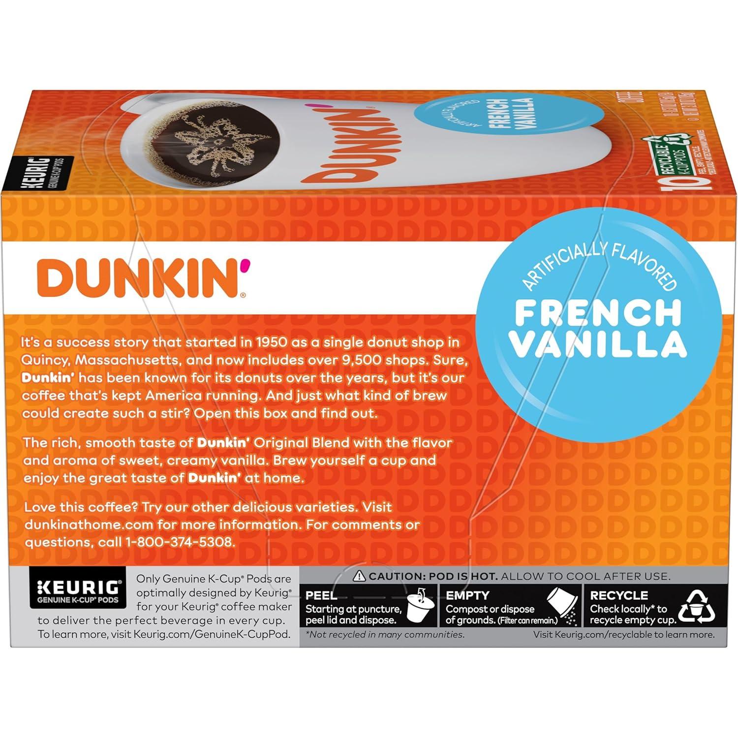 imageDunkin French Vanilla Flavored Coffee 60 Keurig KCup Pods