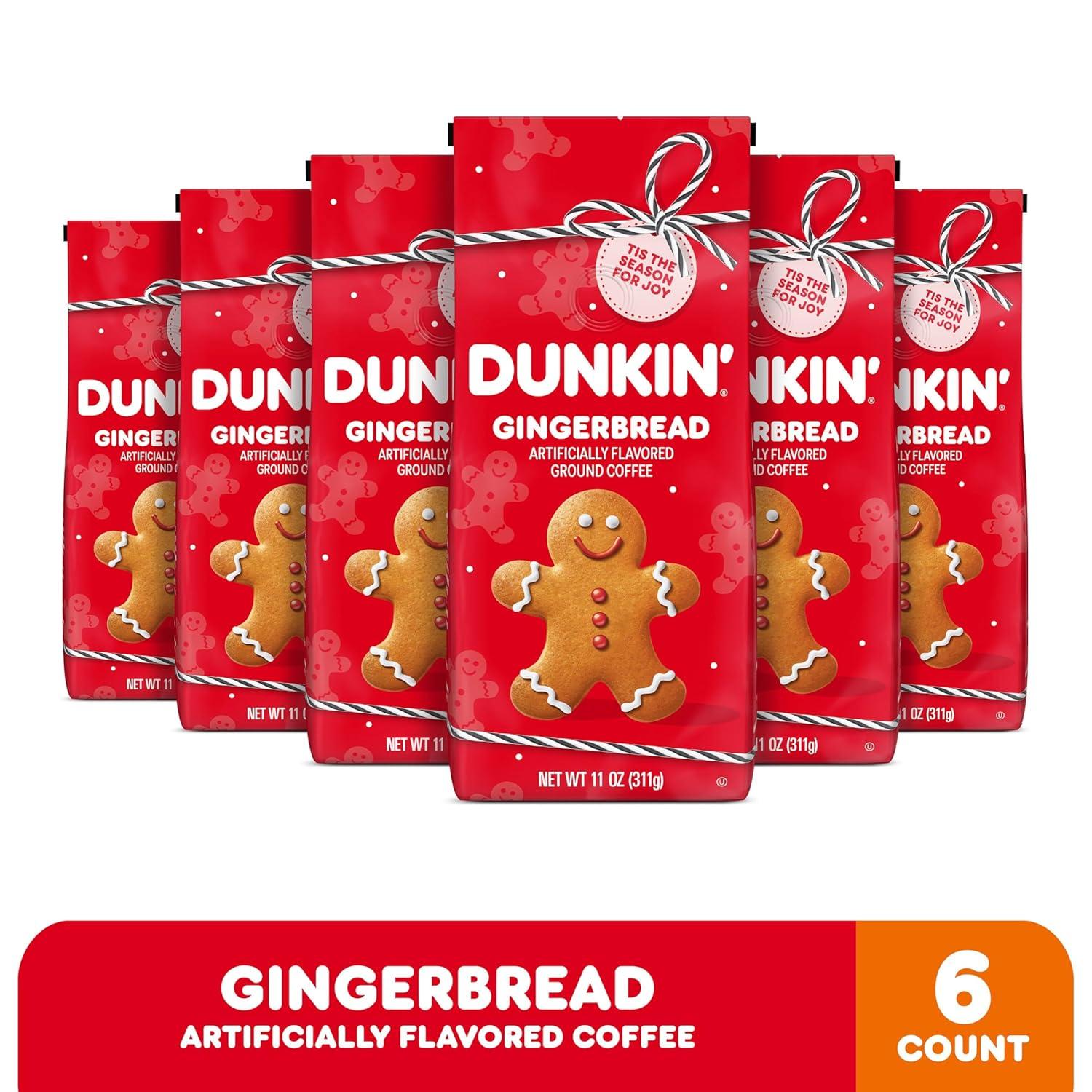 imageDunkin Gingerbread Artificially Flavored Coffee Ground Coffee 11 oz Bag 6 Count