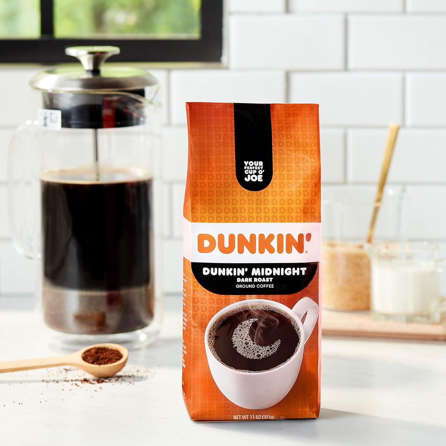 imageDunkin Ground Coffee Dark Roast 11 Ounce Pack of 1Midnight Dark Roast