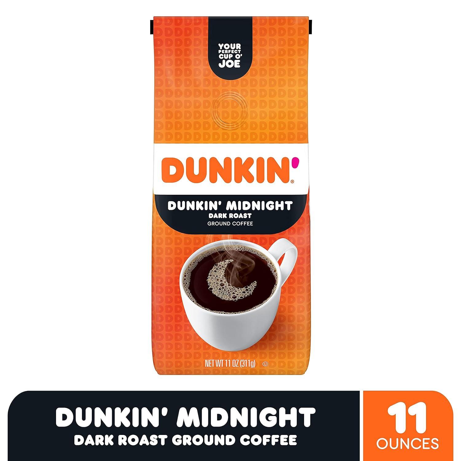 imageDunkin Ground Coffee Dark Roast 11 Ounce Pack of 1Midnight Dark Roast