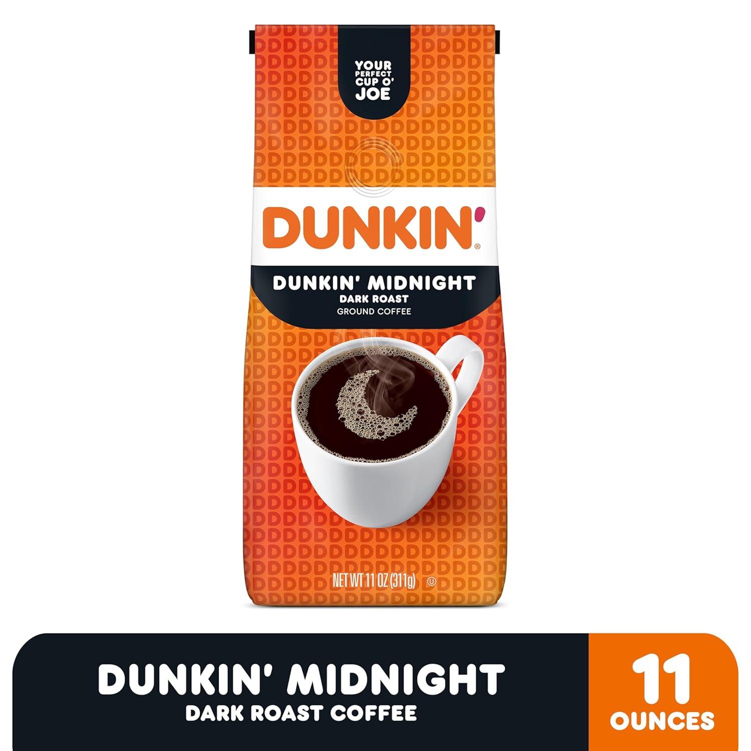 imageDunkin Ground Coffee Dark Roast 11 Ounce Pack of 1Midnight Dark Roast