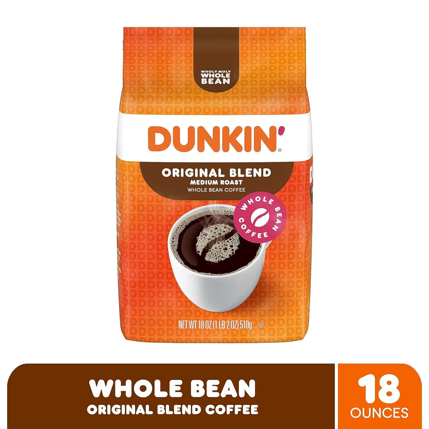 imageDunkin Original Blend Medium Roast Whole Bean Coffee 18 Ounce18 Ounce Pack of 1
