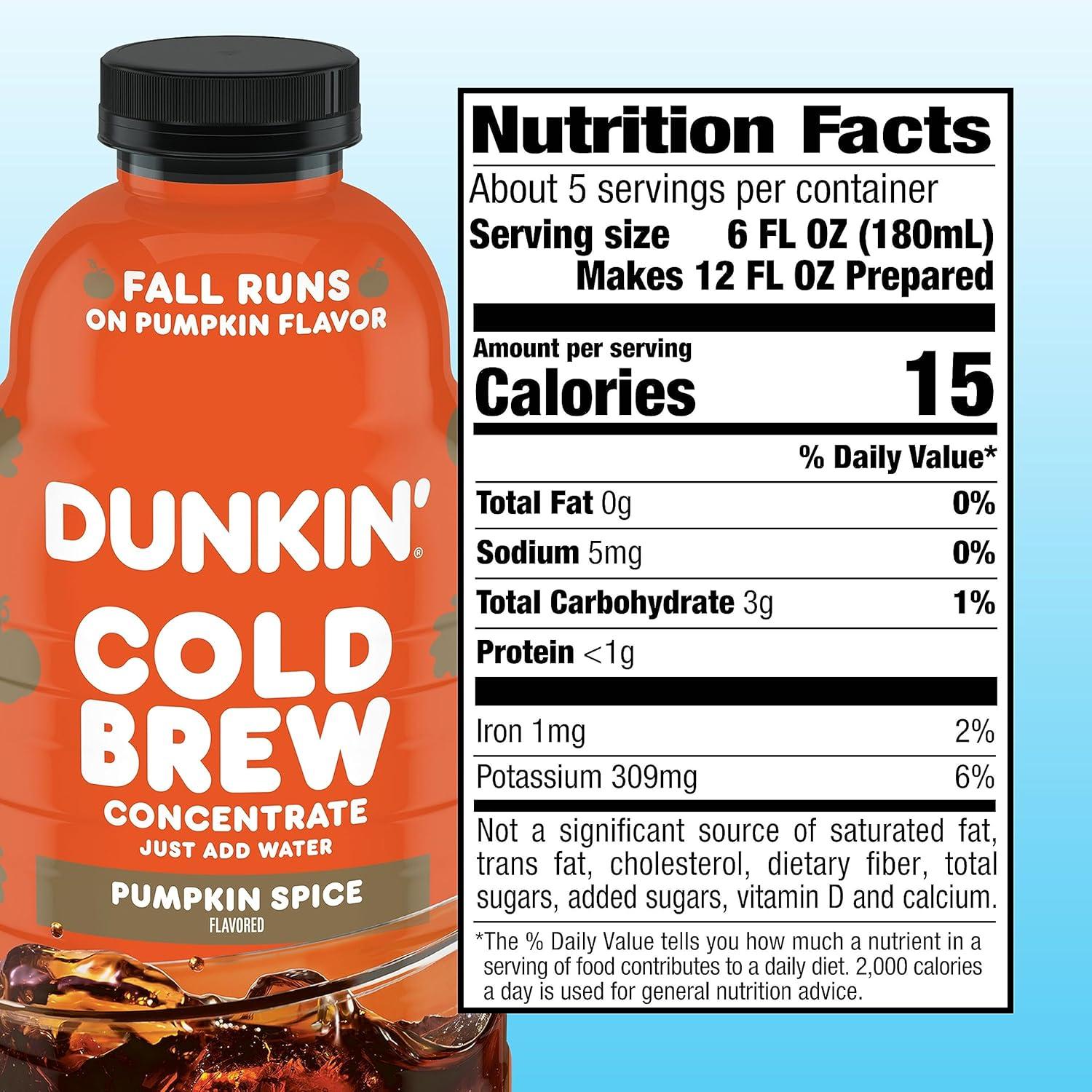 imageDunkin Pumpkin Spice Flavored Cold Brew Coffee Concentrate 31 Oz