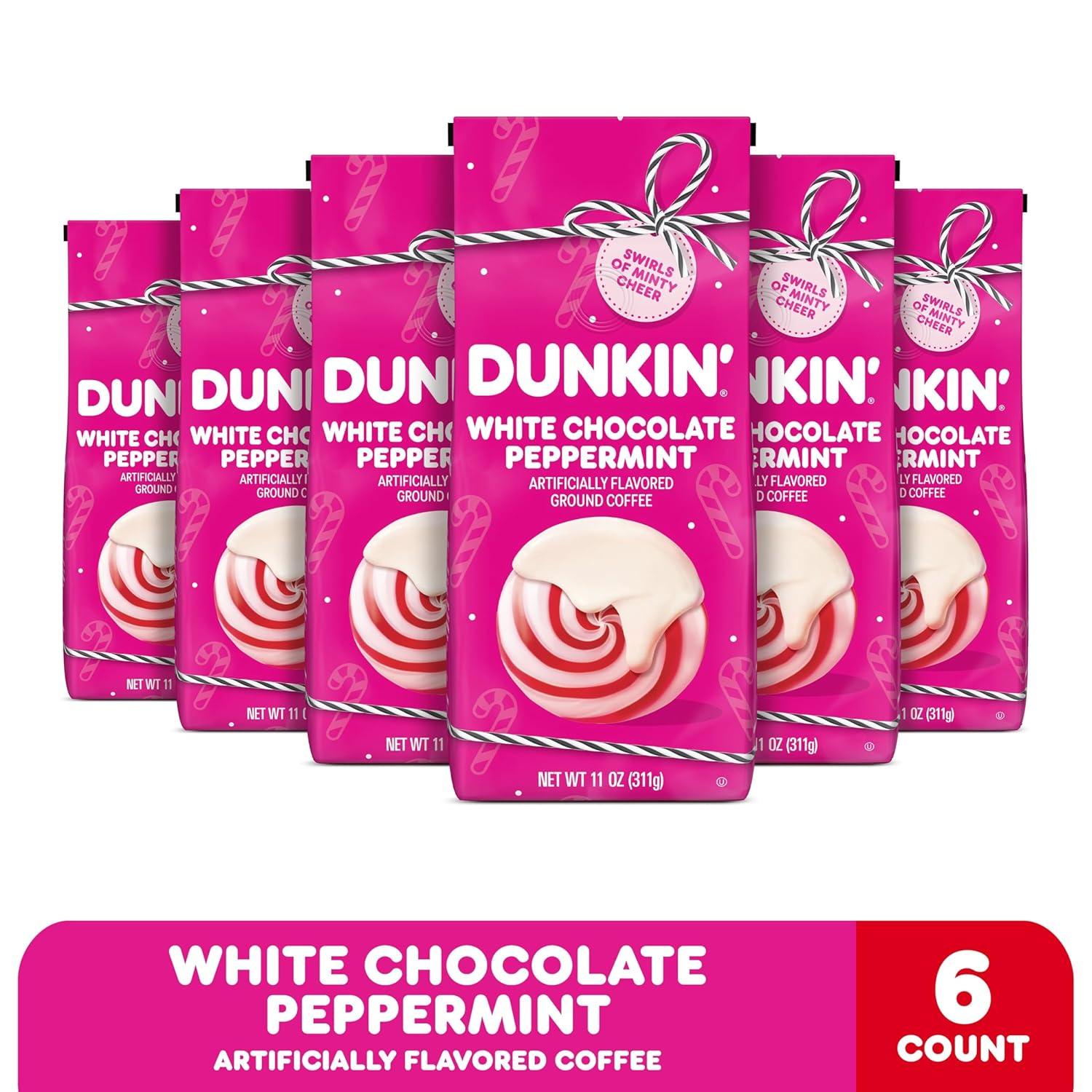 imageDunkin White Chocolate Peppermint Artificially Flavored Ground Coffee 11 oz Bag 6 Count11 Ounce Pack of 6