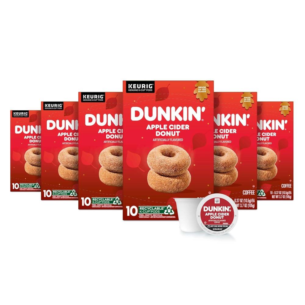 imageDunkin Apple Cider Donut Artificially Flavored Coffee Keurig KCup Pods 10 Count Box Pack of 6