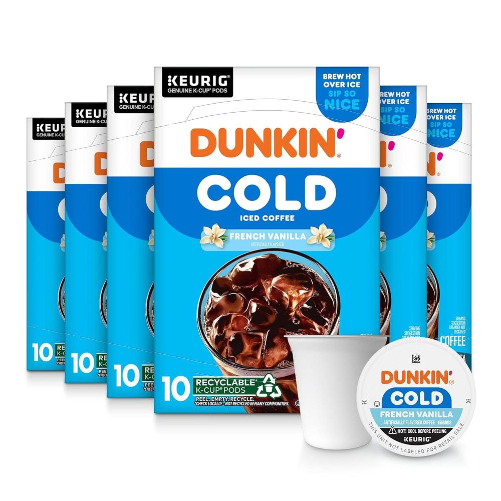 imageDunkin Cold French Vanilla Flavored Coffee 60 Keurig KCups