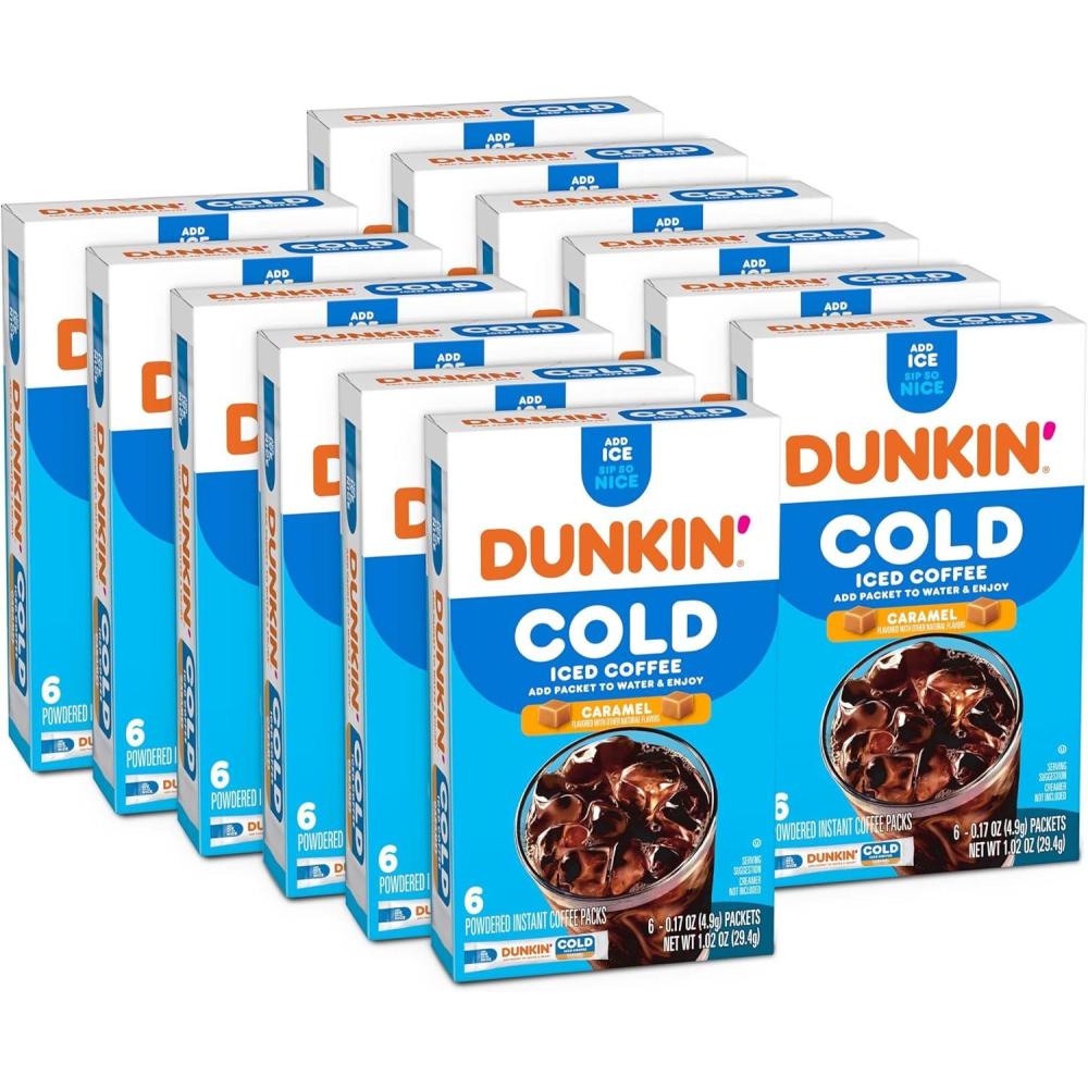 imageDunkin Cold Iced Coffee Powdered Instant Coffee Packs 6 Count Pack of 12Cold Caramel