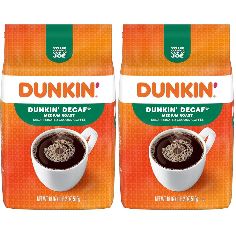 imageDunkin Decaf Ground Coffee Medium Roast 18 Ounce Bag18 Ounce Pack of 2