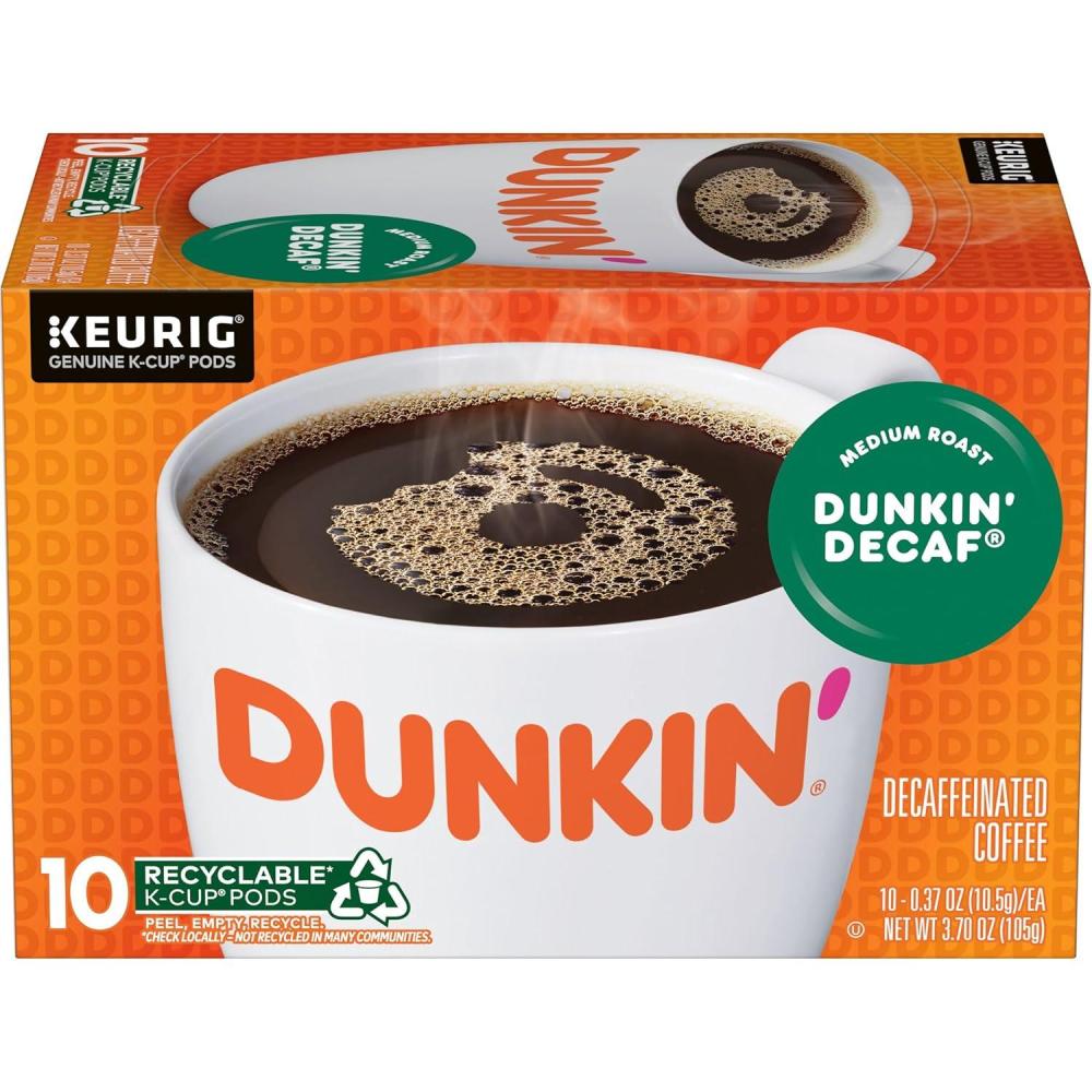 imageDunkin Decaf Medium Roast Coffee 10 Keurig KCup PodsUnflavored