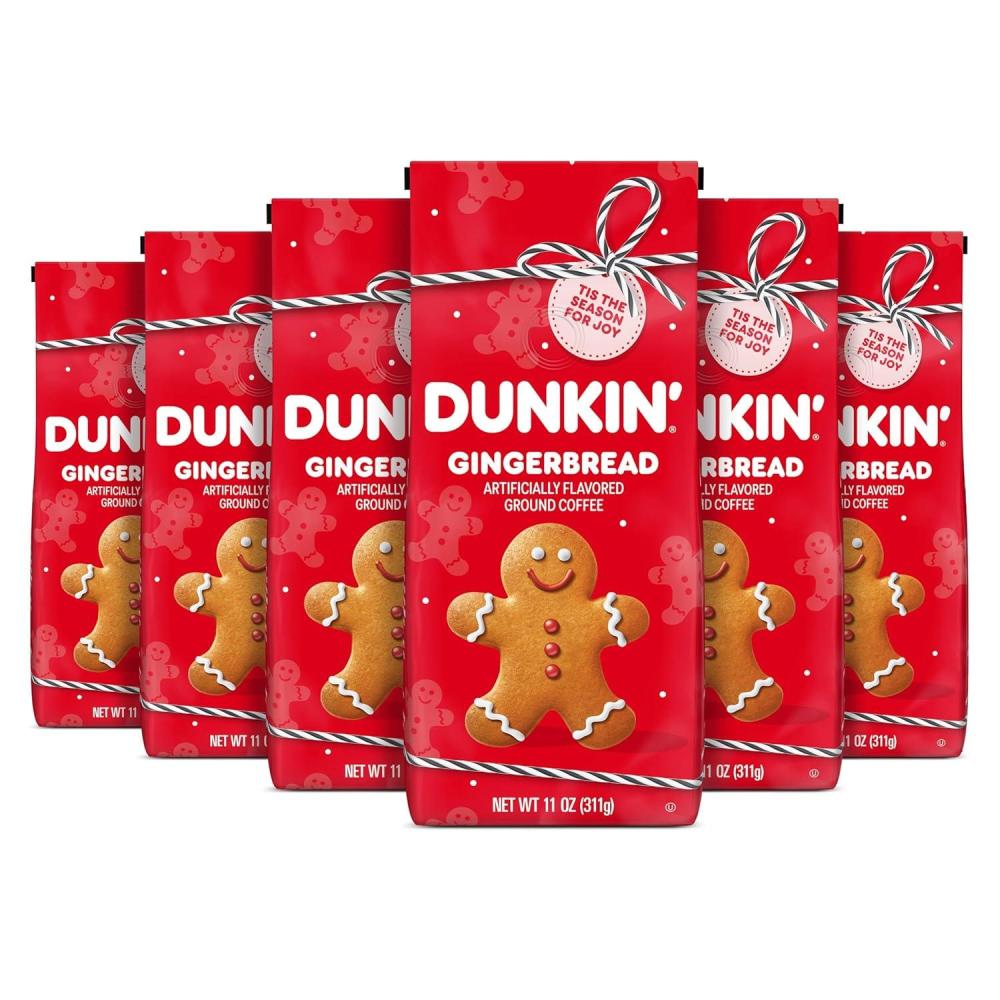 imageDunkin Gingerbread Artificially Flavored Coffee Ground Coffee 11 oz Bag 6 Count