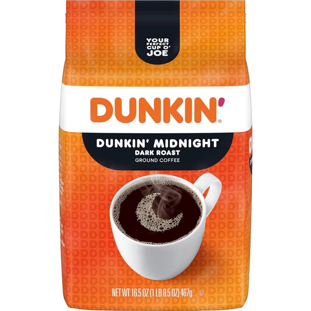 imageDunkin Midnight Dark Roast Ground Coffee 165 Ounce164 Ounce Pack of 1