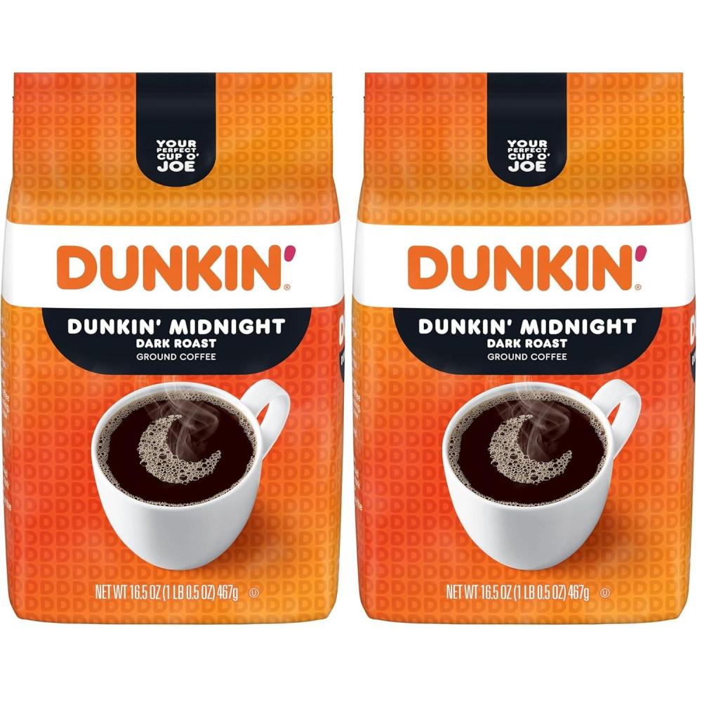 imageDunkin Midnight Dark Roast Ground Coffee 165 Ounce164 Ounce Pack of 2