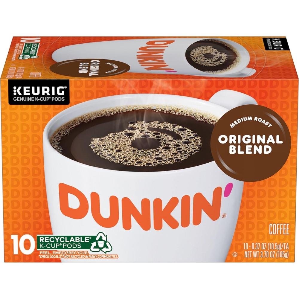 imageDunkin Original Blend Medium Roast Coffee 10 Keurig KCup Pods