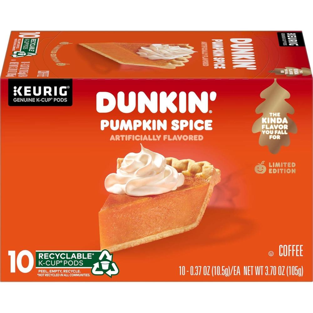 imageDunkin Pumpkin Spice Flavored Coffee 10 Keurig KCup Pods10 Count Pack of 1