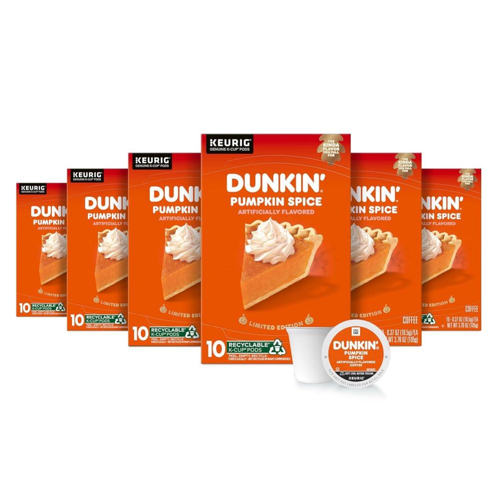 imageDunkin Pumpkin Spice Flavored Coffee 10 Keurig KCup Pods10 Count Pack of 6