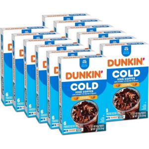 Dunkin’ Cold Iced Coffee, Powdered Instant Coffee Packs, 6 Count (Pack of 12)(Cold Caramel)