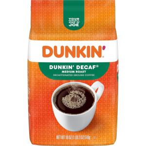 Dunkin’ Decaf Ground Coffee, Medium Roast, 18 Ounce Bag(18 Ounce (Pack of 1))
