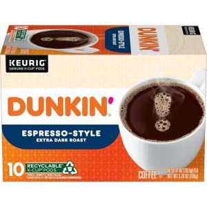 Dunkin’ Espresso Style Extra Dark Roast Coffee, 60 Keurig K-Cup Pods