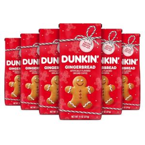 Dunkin’ Gingerbread Artificially Flavored Coffee, Ground Coffee, 11 oz. Bag, 6 Count