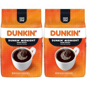 Dunkin’ Midnight Dark Roast Ground Coffee, 16.5 Ounce(16.4 Ounce (Pack of 2))