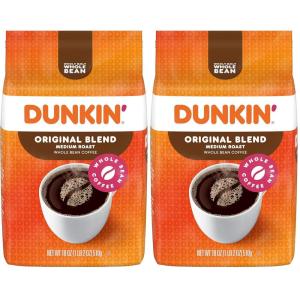 Dunkin’ Original Blend Medium Roast Whole Bean Coffee, 18 Ounce(18 Ounce (Pack of 2))