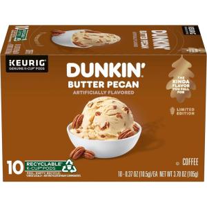 Dunkin’ White Chocolate Peppermint Artificially Flavored Coffee, K-Cup Pods, 60 Ct.(Butter Pecan)